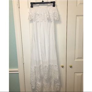 High low strapless white dress